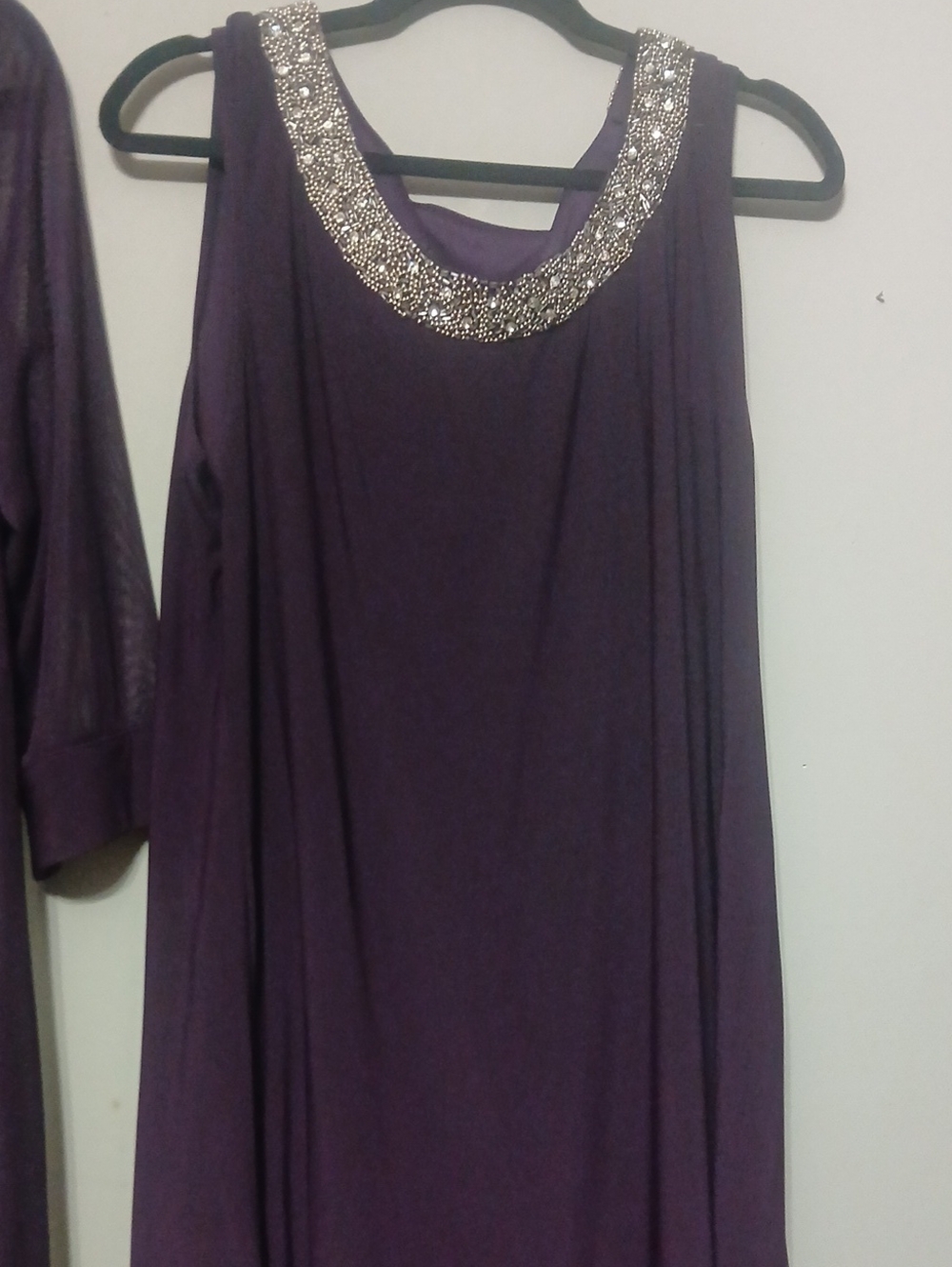 Purple Embellished Neck Sleeveless Dress with Matching Jacket - Picture 2 of 12